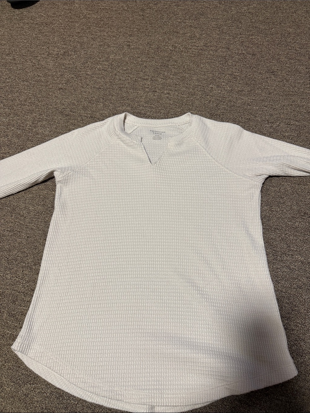 American Eagle Outfitters White Waffle-Knit Long Sleeve Top